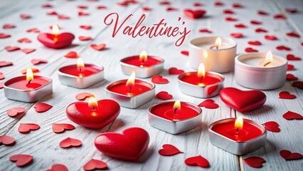 Valentine's Day: Red Hearts, Candles, White Background - Romantic Documentary Style Stock Photo