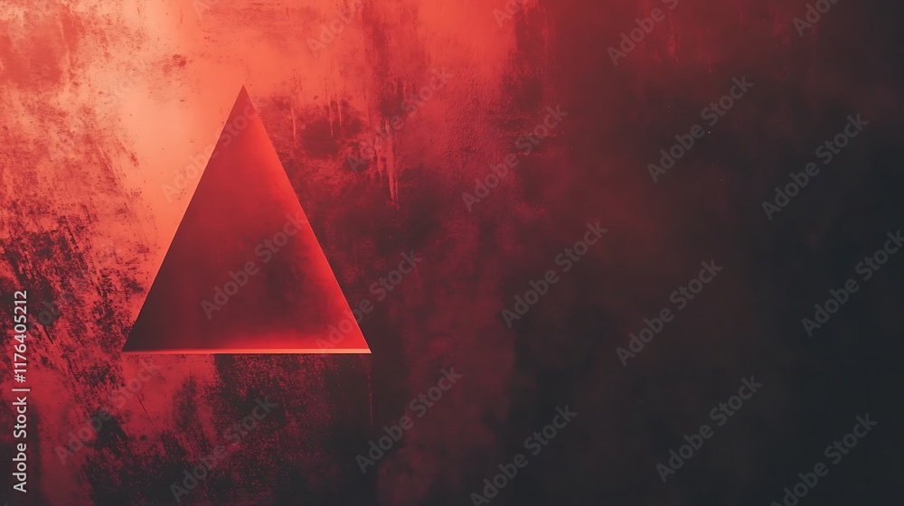 Poster red triangle against a textured dark red background