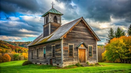 Fototapeta premium Vermont Church, Rustic Wooden Chapel, New England Architecture, Historic Building, Rural Landscape