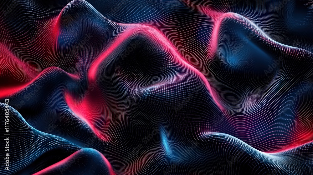Poster futuristic abstract technology background with waves and curves in vibrant red and blue colors creat