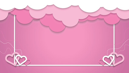 Pink Valentine Background with Decorative Hearts and Clouds for Romantic Themes