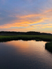 Obraz premium Golden Sunset over Lush Marshland