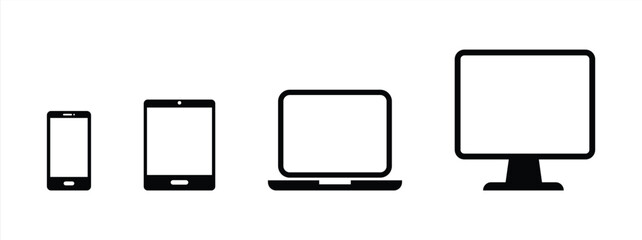 Set of icons of digital devices, computers, smartphones, tablets, PCs, smartphones, screens