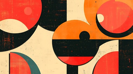 Abstract Geometric Composition with Red Orange and Black Circles