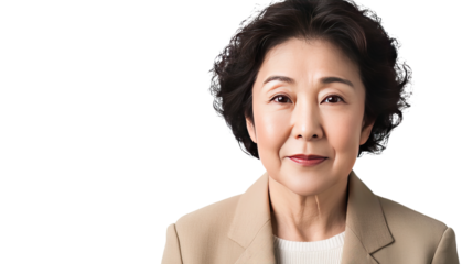 Portrait of mature asian business woman headshot  available PNG on white background