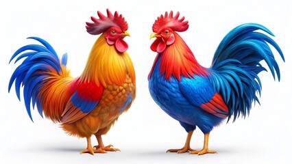 Fototapeta premium Vibrant Cartoon Roosters: Bold & Colorful Farm Animal Illustration