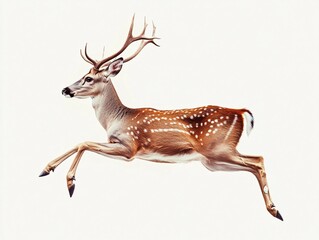 Leaping deer in motion isolated on white background nature illustration dynamic view