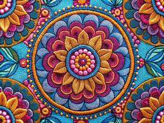 Obraz premium Vibrant Circle Flower Pattern Background - Colorful Floral Design Texture