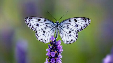 Ethereal Macro Shot of Butterfly Perched on Delicate Lavender Flower Petals