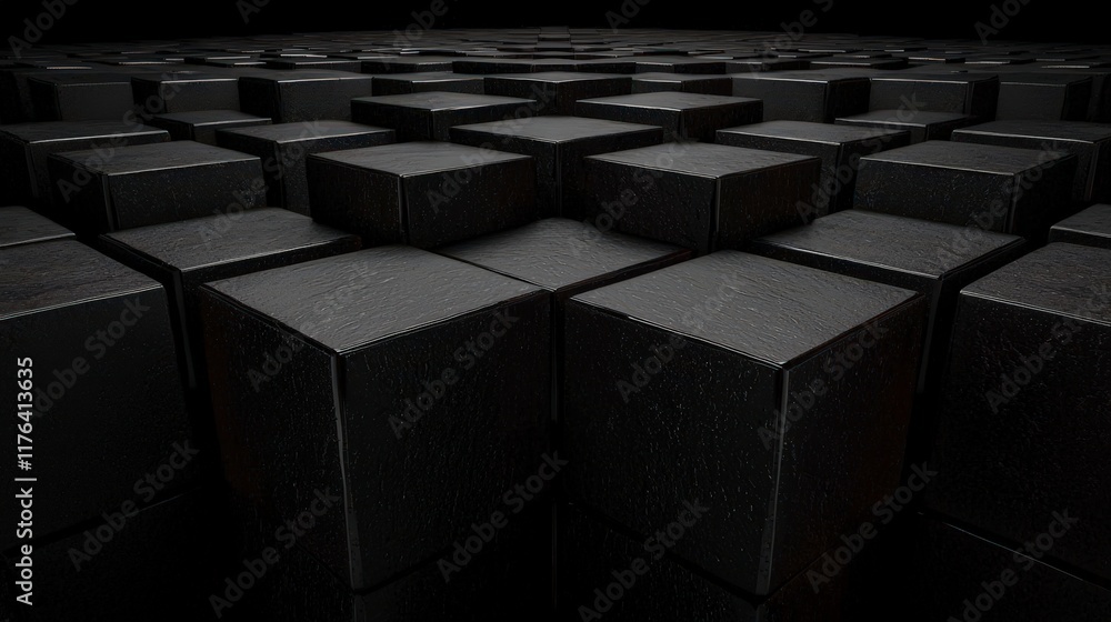 Poster Abstract Black Cube Mosaic  3D Render  Hexagonal Tiles  Geometric Background