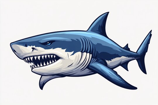 A stylized illustration of a shark with sharp teeth and a fierce expression, designed for graphic use.