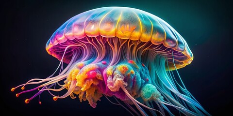 Vibrant Colorful Jellyfish, Macro Underwater Photography, Isolated Background