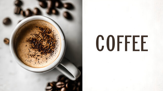 Close-up of coffee cup with coffee beans  
