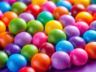 Vibrant Colorful Round Candies Macro Shot on Purple Background - Perfect for Candy Shop, Sweet Treats, and Dessert Branding