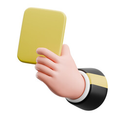 3D Render of a Hand Holding a Yellow Card