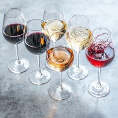 Naklejka premium Wine Tasting Red White Ros Wine Glasses Collection
