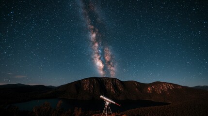 Milky Way Galaxy Night Sky  Mountain Telescope  Stargazing Astronomy