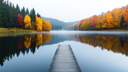 Obraz premium Serene Autumn Landscape with Colorful Trees and Calm Water Reflections