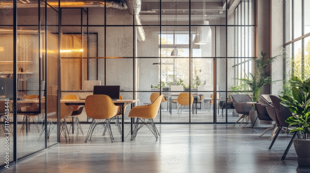 Poster a large open space with a table and chairs
