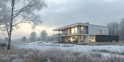 Modern House in a Cold Landscape for Unique Architectural Perspectives