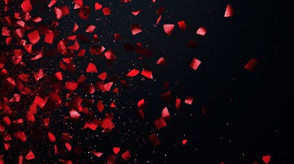Shimmering red glitter confetti spread across a sleek black backdrop, forming an elegant and celebratory banner design