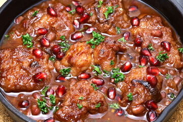 pomegranate chicken in skillet