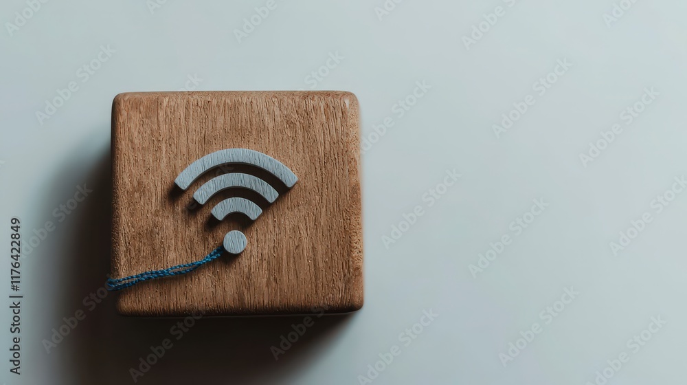 Poster wireless network connection wifi symbol on wooden block internet access digital technol