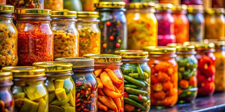 Vibrant Indian Mixed Pickle Jars - High-Resolution Stock Photo