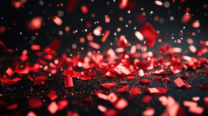 Sparkling red glitter confetti on a rich black backdrop, offering a dynamic and celebratory design for banners and events