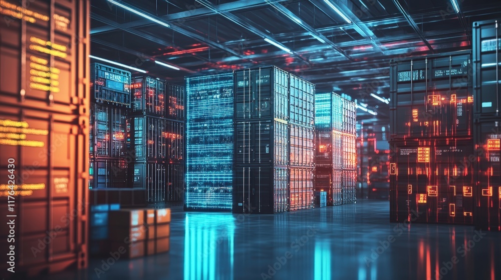 Aufkleber modern accounting and warehousing of containers in a futuristic setting with high-tech features and 