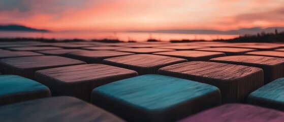 Obraz premium Sunset Serenity Abstract Wooden Block Texture Background
