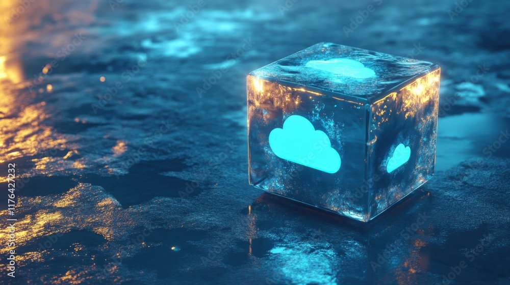 Poster a glowing ice cube with a heart on it