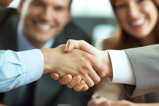 Close-up of a handshake symbolizing partnership and agreement in a business environment.