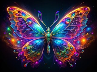 Vibrant Neon Butterfly Wallpaper: Psychedelic Insect Art Background