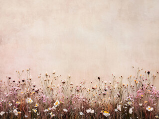 beautiful flower field with seasonal changes showcasing autumn colors, featuring delicate blooms against soft, neutral background. scene evokes sense of tranquility and nature beauty