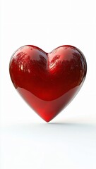 Fototapeta premium A glossy red heart symbol on a clean white background, perfect for expressing love or affection on Valentine's Day, anniversary cards, or romantic gifts.