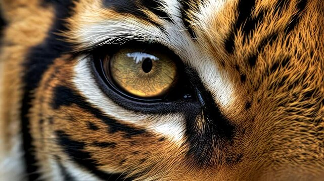 Wildlife tiger striped photography. Open eye black orange fur. Dangerous cat animal tropical jungle forest hunter close up video