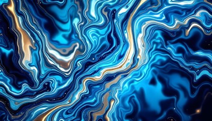 Obraz premium Abstract Blue and Gold Swirls: A Luxurious Digital Marble Painting