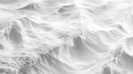 Trendy white-grey closeup of clear water surface with subtle waves, splashes, and bubbles, forming a calm and modern abstract background