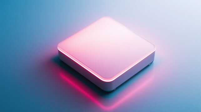 mini desktop computer with a minimalist design on a blue background