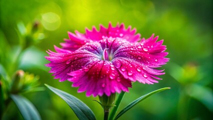 Obraz premium Vibrant Pink Wildflower Close-up on Lush Green Background