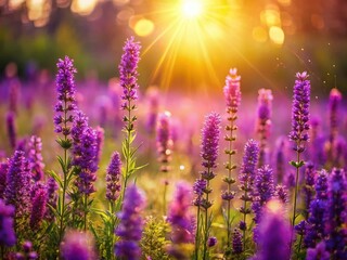 Vibrant Purple Wildflowers in a Sunlit Field - High-Resolution Stock Photo