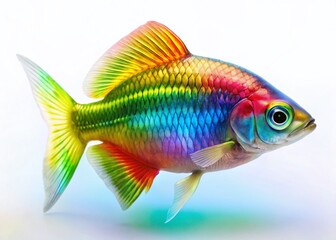 Fototapeta premium Vibrant Rainbowfish Double Exposure: Spectacular Color Spectrum Isolated on White