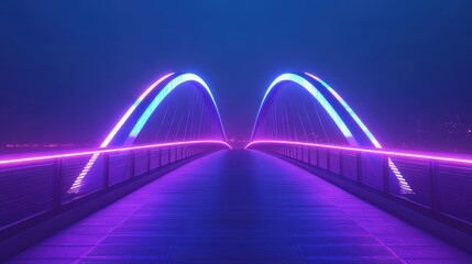 Obraz premium Navigating the Digital Bridge to a Futuristic Smart City with Neon Lights and Modern Architecture at Night