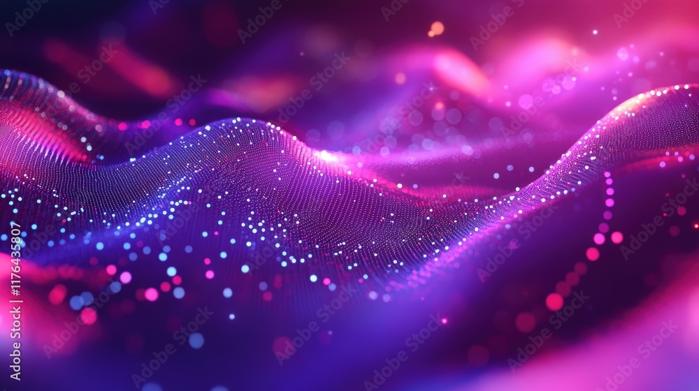 Poster abstract representation of dynamic network connections and data transfer in vibrant colors and flowi