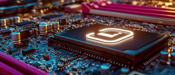 Obraz premium Futuristic Motherboard Microchip Security Data Flow