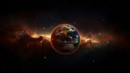 Obraz premium Glowing Earth in Cosmic Nebula Space Stars Galaxy Background