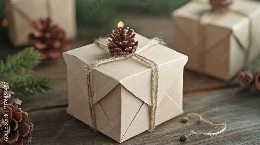 Poster a small box with a pine cone on top of it