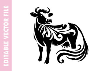 illustration of an elephant, cow flower design silhouette illustration