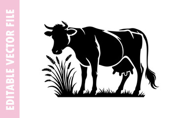 cow on the grass, cow vector design illustration